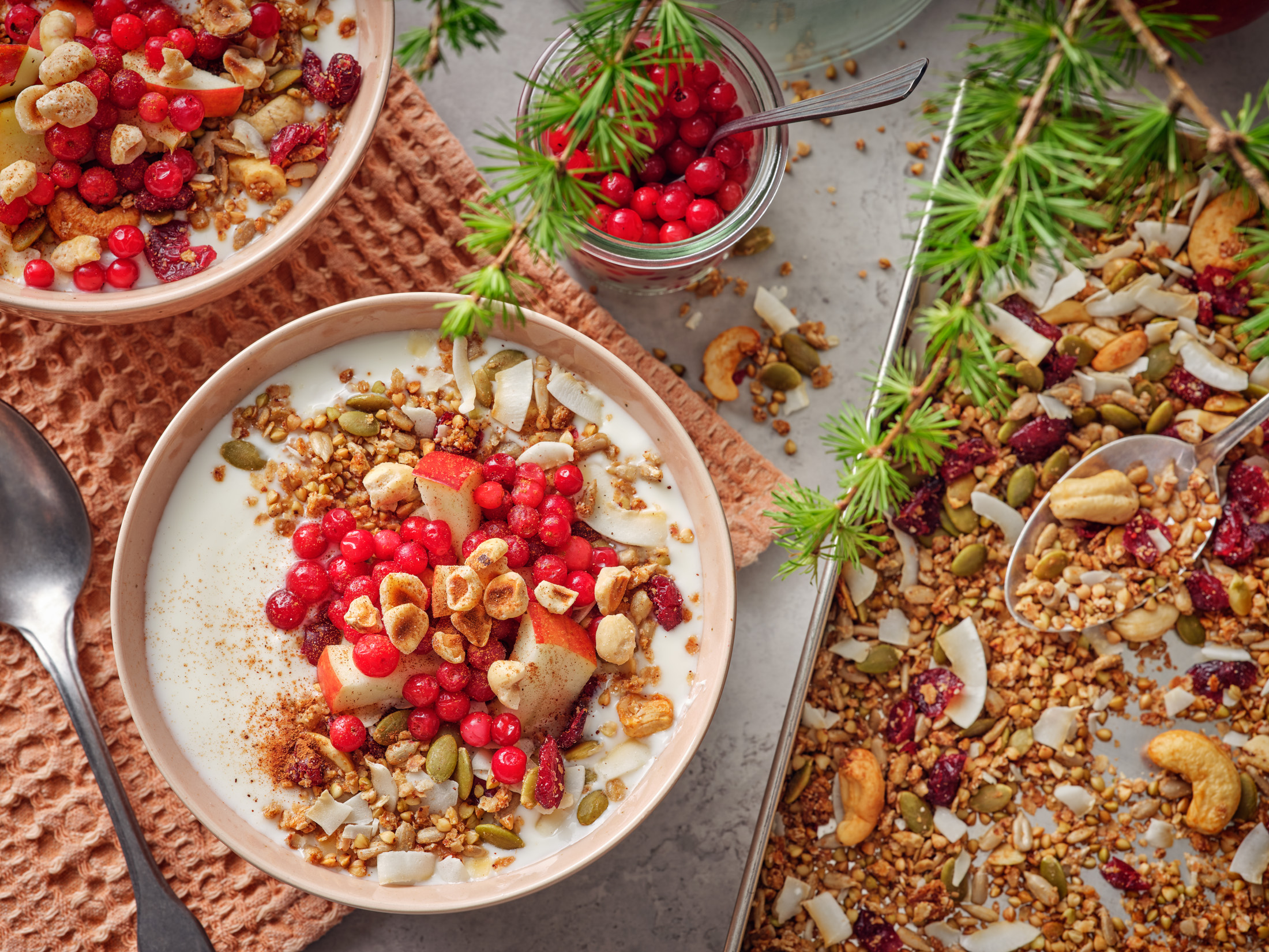 granola med frukt på en tallrik 