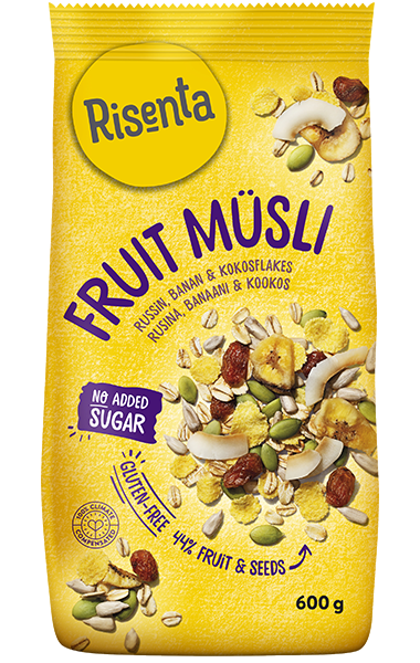 Förpackning med Fruit müsli från Risenta