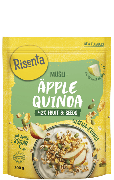 Förpackning med Müsli Äpple Quinoa från Risenta