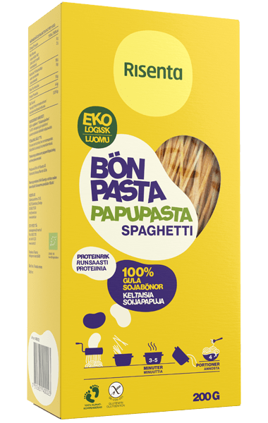 Förpackning med bönspaghetti från Risenta