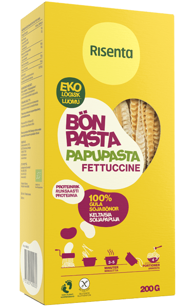 Förpackning med bönfettuccine från Risenta