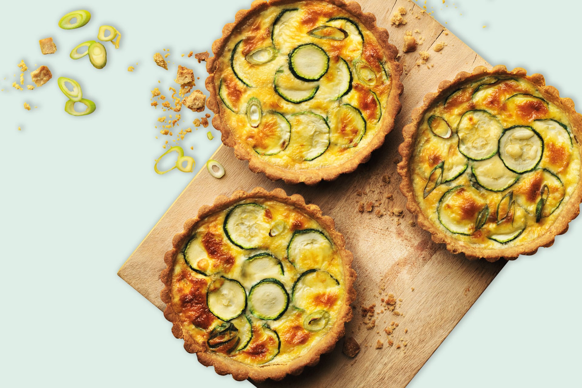 Tre matpajer på en skärbräda